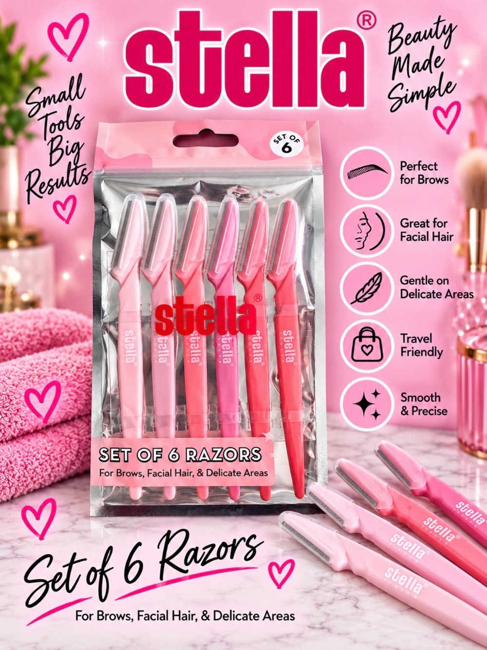 Stella Fiesta Facial Razors - Set of 6